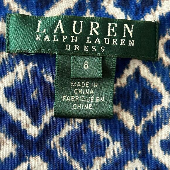 Lauren Ralph Lauren Women's Blue Faux Wrap Dress Size 6 Diamond Print - Picture 5 of 14